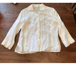 TALBOTS Women's SIZE 10 BUTTON DOWN Irish Linen Shirt WHITE 3/4 Sleeves